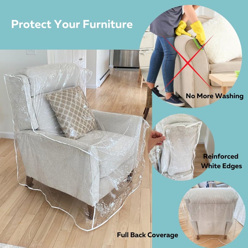 Evelots Clear Plastic Recliner Cover - Thick Heavy Duty Vinyl Armchair Cover for Protection Against Cat & Dog Clawing - Stain & Dust Protector - Waterproof Slipcover for Moving & Storage - Image 3