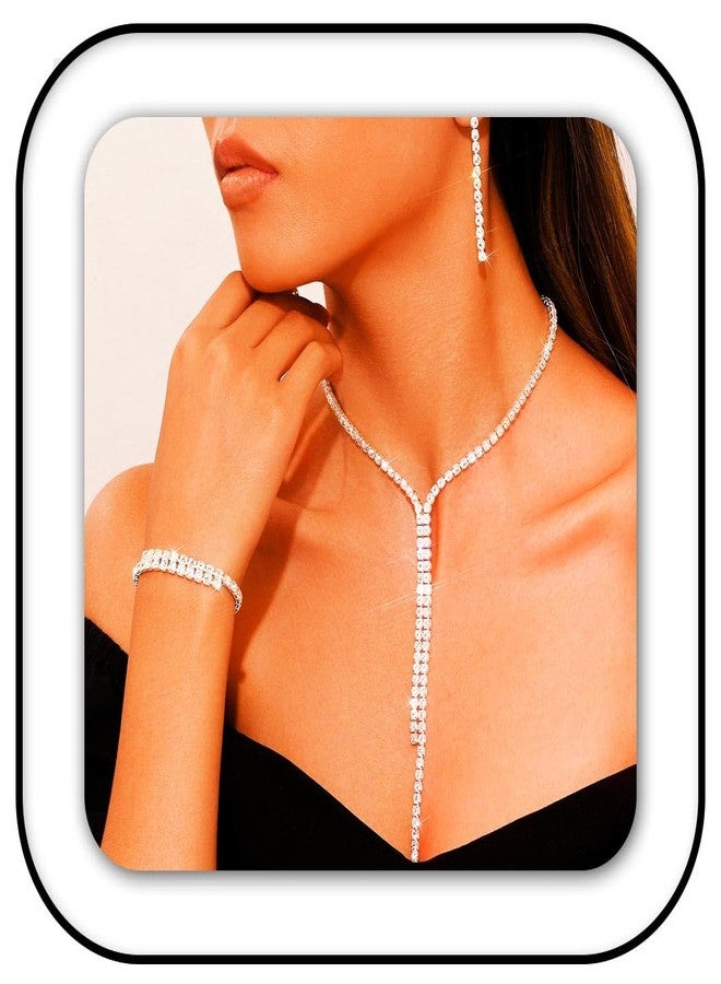 جورايس طقم مجوهرات زفاف من GORAIS، قلادة فضية مرصعة بأحجار الراين، أطقم مجوهرات رسمية للعرائس والنساء - Image 1