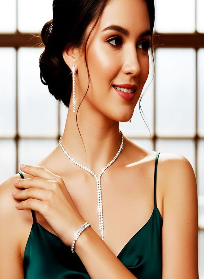 جورايس طقم مجوهرات زفاف من GORAIS، قلادة فضية مرصعة بأحجار الراين، أطقم مجوهرات رسمية للعرائس والنساء - Image 3