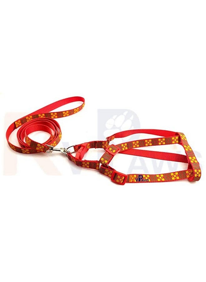 طقم حزام ومقود للكلاب من النايلون الناعم القابل للتعديل مناسب للجراء والقطط والقطط الصغيرة - (15 مم، أحمر) صغير - Image 1