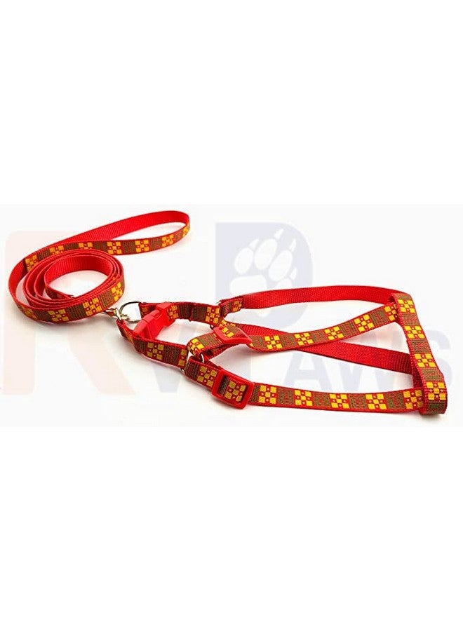 طقم حزام ومقود للكلاب من النايلون الناعم القابل للتعديل مناسب للجراء والقطط والقطط الصغيرة - (15 مم، أحمر) صغير - Image 5