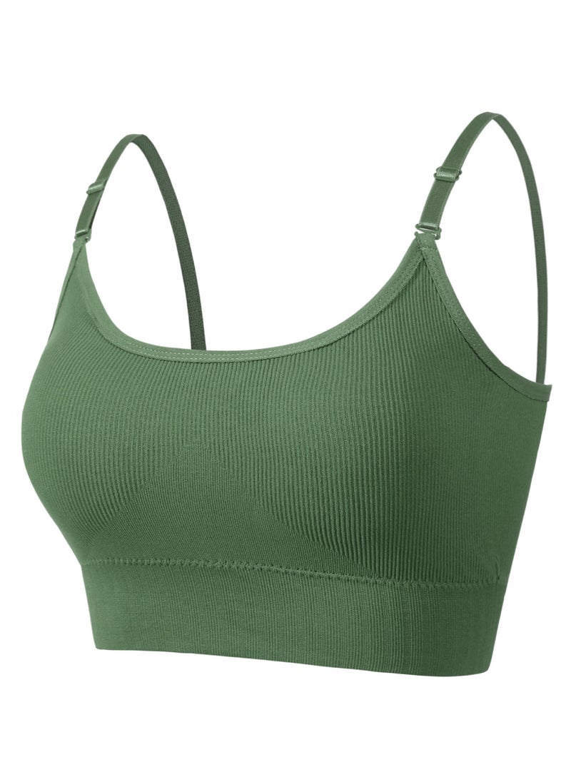 Loquat Women's Solid Color Seamless Wireless Bra Sport Fitness Bra With Adjustable Shoulder Straps Army Green 