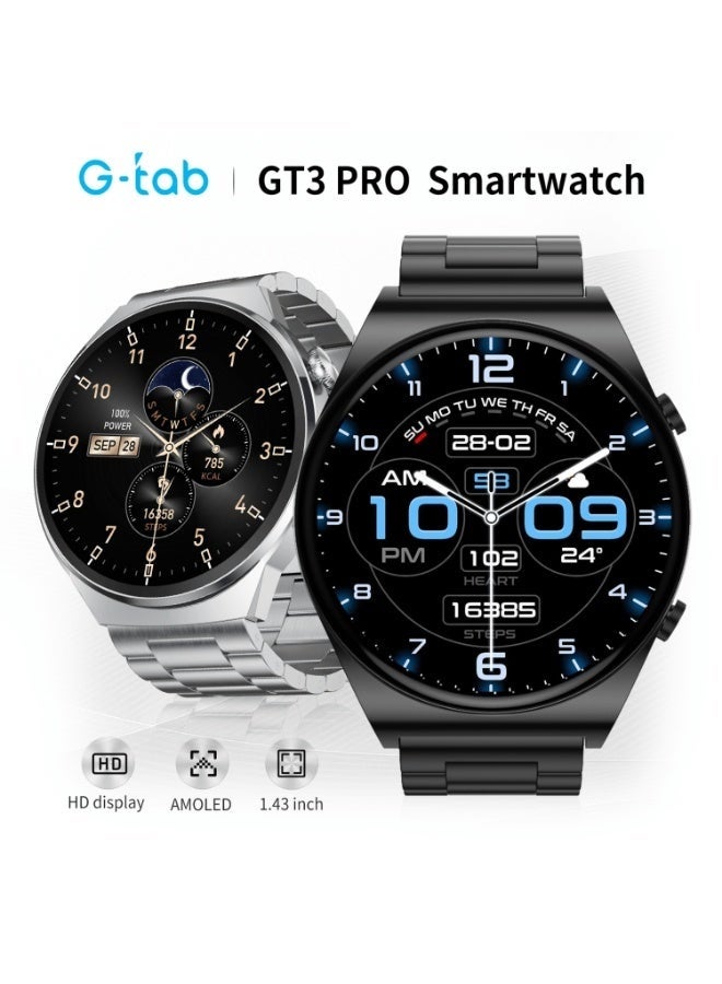 G-Tab GT3 Pro Max AMOLED Smart Watch with Bluetooth Calling, Full Touch Display, Health Monitoring, Multi-Sport Modes, Waterproof Design, Long Battery Life & Stylish Straps for Men & Women - Image 1