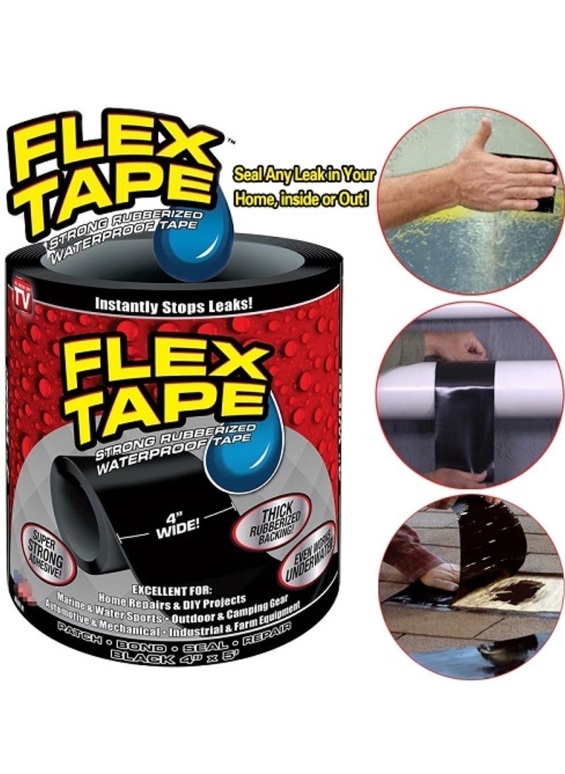 FLEX TAPE Waterproof Flex Seal Super Strong Adhesive Sealant Tape For Any Surface, Stops Leaks, Large (Black) 