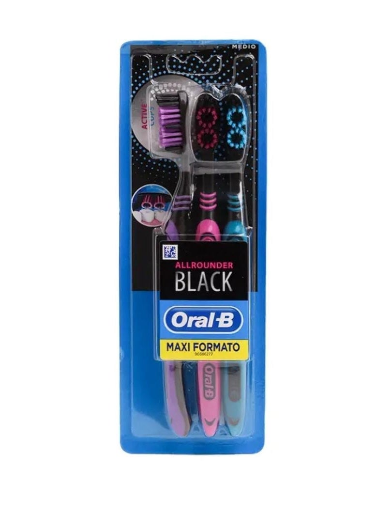 Oral-B Allrounder Black Toothbrush, Medium Bristles, Pack of 3