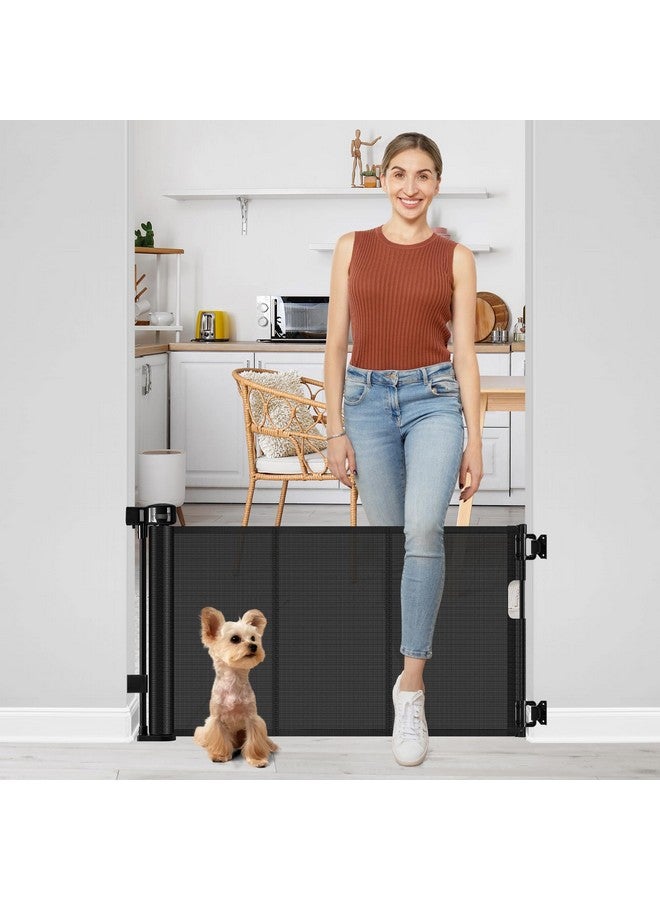 Bingguz Short Dog Gate 0"-39" Wide Narrow Baby Gate 24” Tall Retractable Short Pet Gate to Step Over Short Baby Gate for Doorway, Low Pet Gate Indoor Doggie Gates Mesh Puppy Gate for Stairs, Black - Image 1