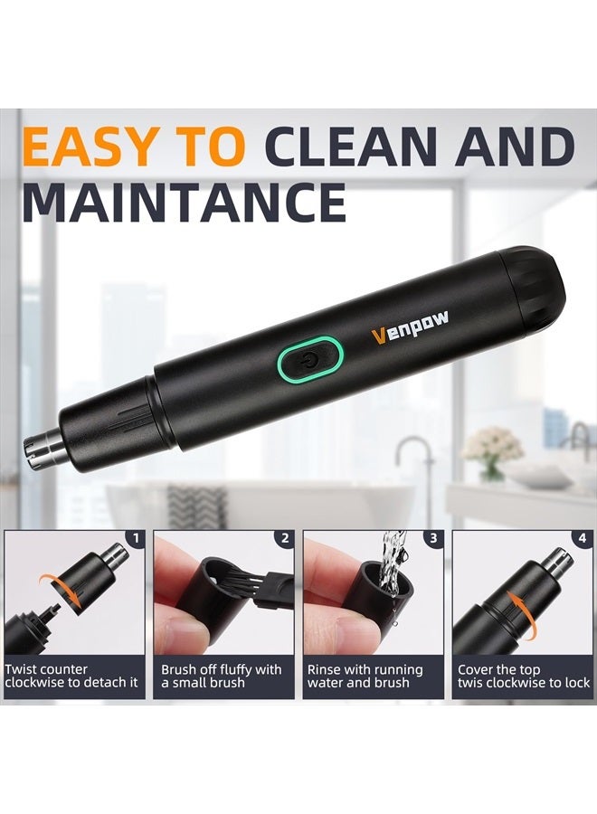 Venpow Rechargeable Ear and Nose Hair Trimmer - 2023 Professional Painless Eyebrow & Facial Hair Trimmer for Men Women, Powerful Motor and Dual-Edge Blades for Smoother Cutting, Black - Image 3