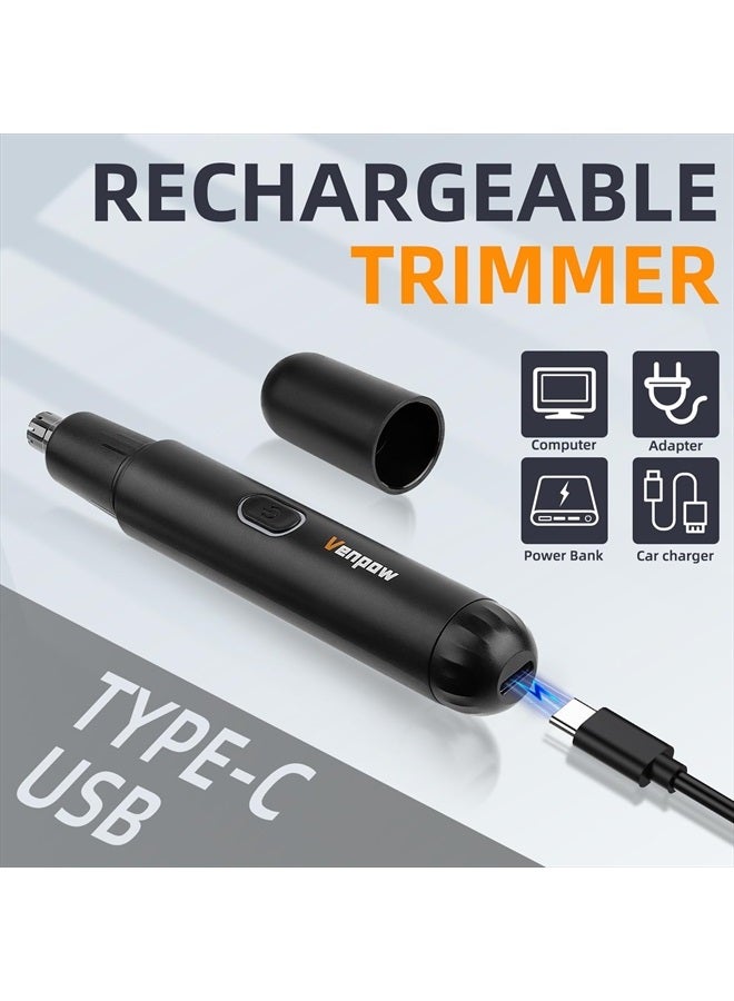 Venpow Rechargeable Ear and Nose Hair Trimmer - 2023 Professional Painless Eyebrow & Facial Hair Trimmer for Men Women, Powerful Motor and Dual-Edge Blades for Smoother Cutting, Black - Image 4