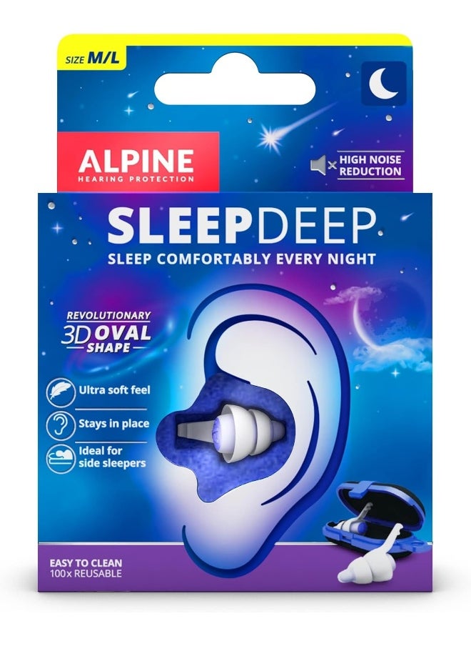 Alpine Sleepdeep Ear Plugs For Sleeping - New Oval Shape - Built-In Noise Cancelling Gel - Comfort And Max Attenuation With Soft Filters (Size M/L)  - Image 1