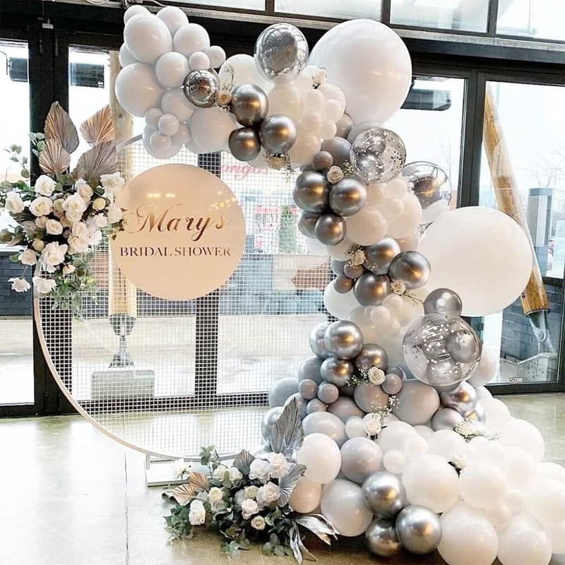 ADOINBY White and Silver Balloon Arch Kit, 140Pcs White Metallic Silver and Silver Confetti Party Balloon Garland Kit for Birthday, Wedding, Engagements, Baby Shower, Anniversary Party Decorations - Image 4