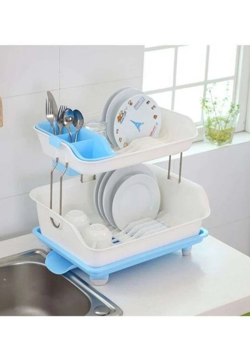 Generic Dish Rack Two Layers Detachable Kitchen Storage Shelf Blue & White  - Image 1