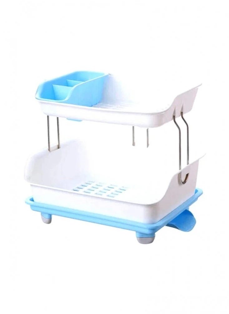 Generic Dish Rack Two Layers Detachable Kitchen Storage Shelf Blue & White  - Image 2