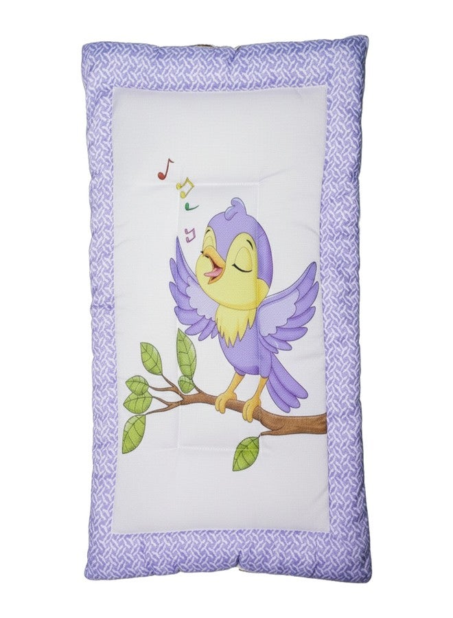 RUDRA CREATION® Baby Cotton Bedding Set with Musical Bird Design, Purple Border Pattern, Soft Crib Sheet and Mat - Image 1