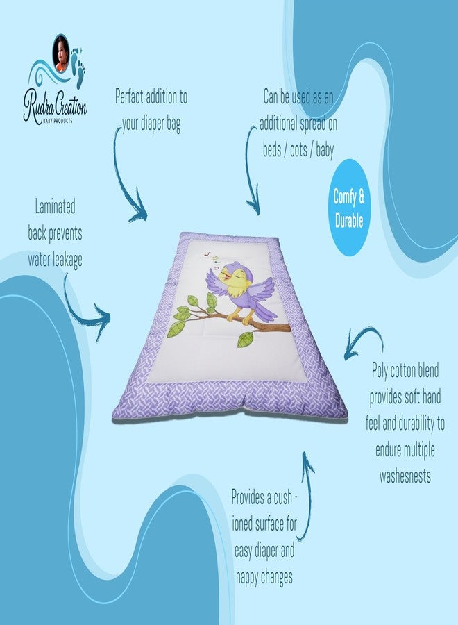 RUDRA CREATION® Baby Cotton Bedding Set with Musical Bird Design, Purple Border Pattern, Soft Crib Sheet and Mat - Image 5