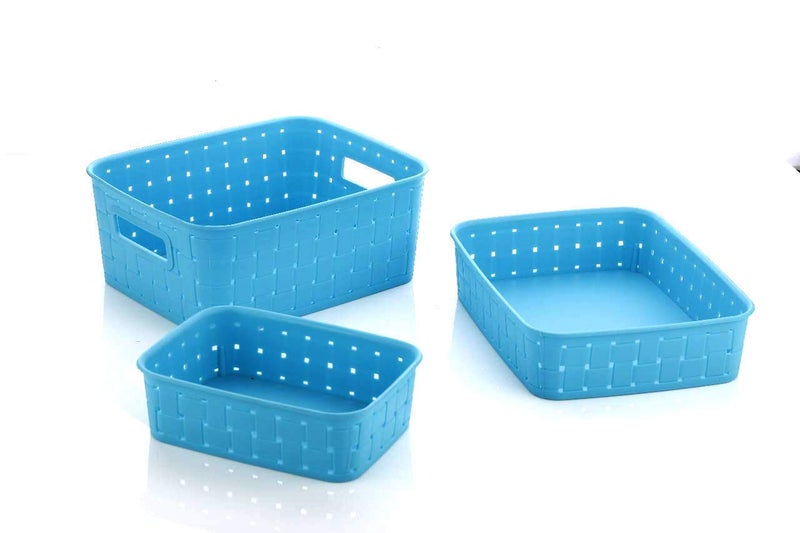 G.FIDEL GFIDEL New Multipurpose Smart Shelf Basket Set 3 Pc Storage Basket for Fruits VegetablesMagazines Cosmetics etc Storage Basket Basket for Kitchen Use Pack of 3 Blue Color Made in India - Image 1