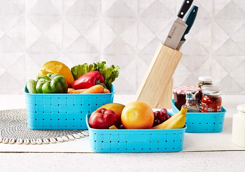 G.FIDEL GFIDEL New Multipurpose Smart Shelf Basket Set 3 Pc Storage Basket for Fruits VegetablesMagazines Cosmetics etc Storage Basket Basket for Kitchen Use Pack of 3 Blue Color Made in India - Image 4