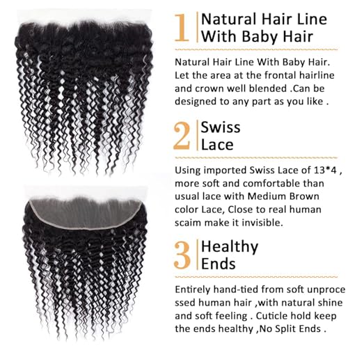 ROYAL IMPRESSION Deep Wave Lace Frontal Closure 13x4 Ear to Ear 100 Unprocessed Brazilian Virgin Deep Curly Human Hair Swiss Lace Frontal Closure Bleached Knots 180 Density Pre Plucked With Baby Hair 12 Inch - Image 3