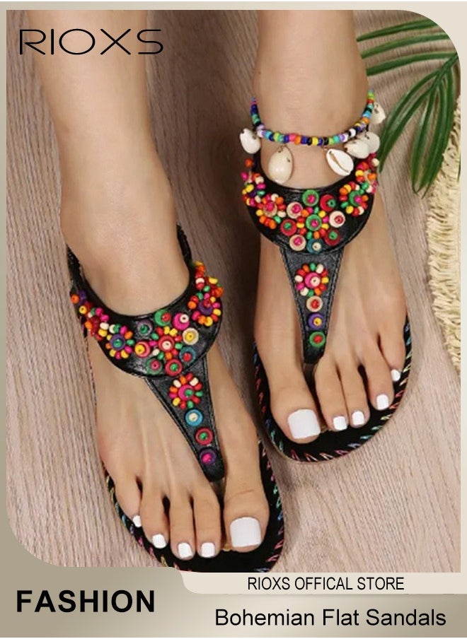 Flat Sandals For Women Bohemian Beaded Sandals Women's Fashion Ankle Strap Beach Sandal Slip-on Flats Shoes For Ladies Vacation Shopping Walking Daily Wear - pzsku/Z8EB5A8BE192CCBF3043CZ/45/_/1730366505/d949b79f-b76e-458c-a0ad-cdd8fb826ab5