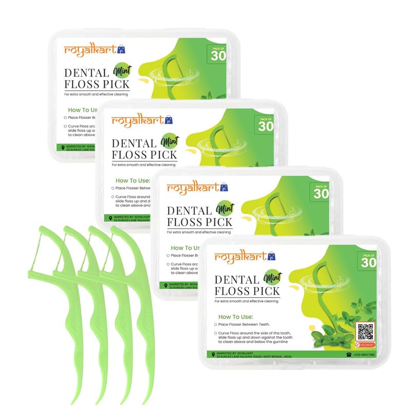 Royalkart 3 in 1 Dental Floss Picks Mint flavored flosser with tongue cleaner and toothpick for fresh breath and healthy gums(Pack of 4) - Image 1