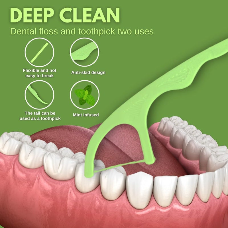 Royalkart 3 in 1 Dental Floss Picks Mint flavored flosser with tongue cleaner and toothpick for fresh breath and healthy gums(Pack of 4) - Image 2