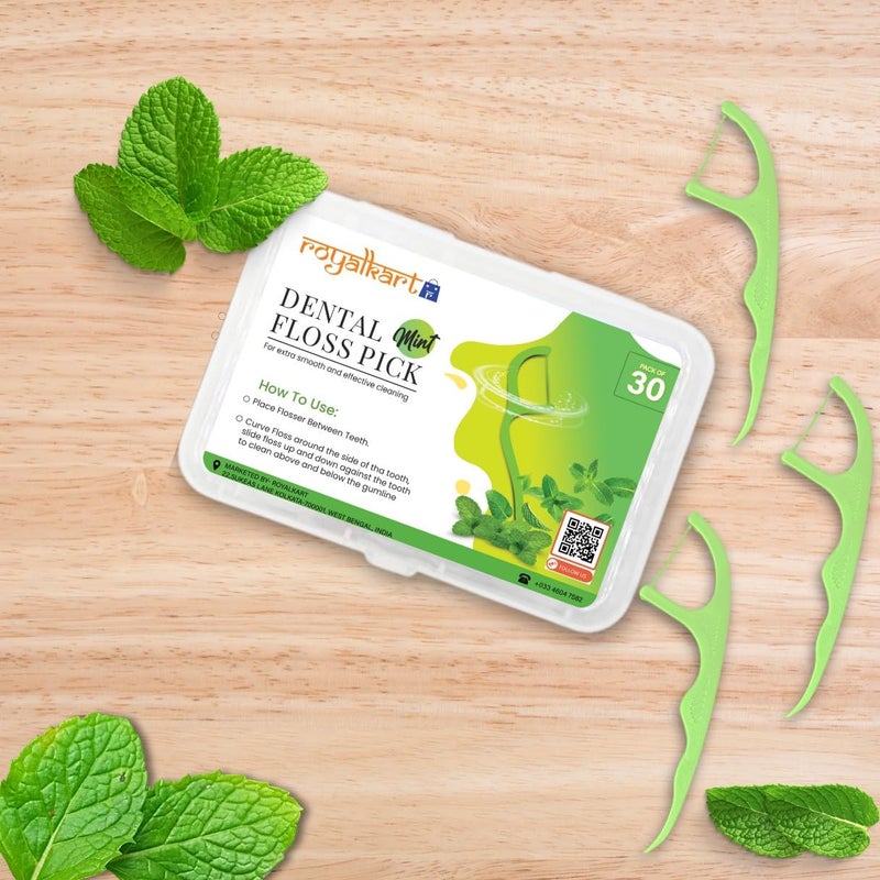 Royalkart 3 in 1 Dental Floss Picks Mint flavored flosser with tongue cleaner and toothpick for fresh breath and healthy gums(Pack of 4) - Image 3