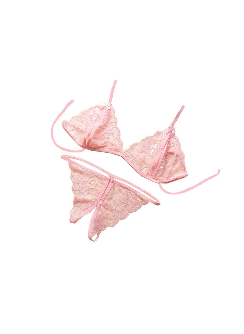 Generic - Ladies Fashion Lingerie Bra Thong Open Crotch Gift Pink - Image 1
