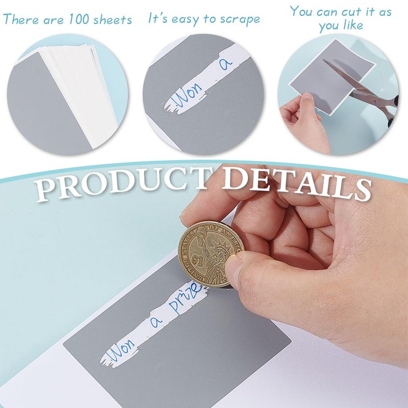 FINGERINSPIRE 100 Sheets Full Sheet Scratch Off Stickers, Grey, Rectangular, 4.1x3inch, DIY Scratch Off Labels for Gender Reveal Raffle Tickets Games - Image 4