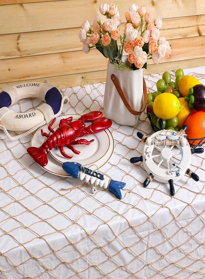 Oudain 12 Pcs Fish Net Tablecloth Decorations Set Cotton Fishnet Decorations Rectangle Plastic Table Cover Fishing Table Cloth for Ocean Nautical Pirate Birthday Party (White) - Image 4