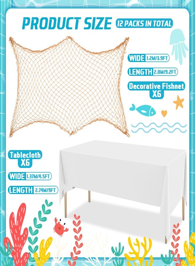 Oudain 12 Pcs Fish Net Tablecloth Decorations Set Cotton Fishnet Decorations Rectangle Plastic Table Cover Fishing Table Cloth for Ocean Nautical Pirate Birthday Party (White) - Image 2