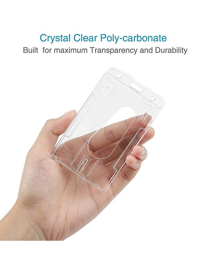 Card Protector, Vertical 2 Card Badge Holder Transparent Plastic ID Credit Card Protector with Thumb Slot, Rigid PC Transparent Material,10 Pack - Image 3