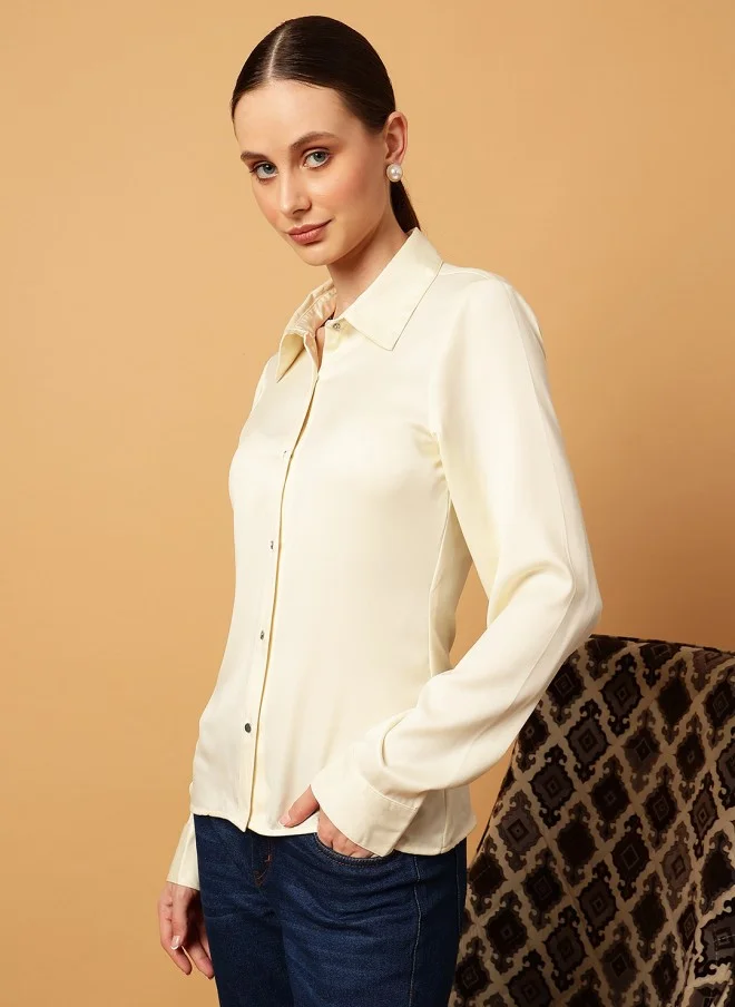 MINT STREET Cream Casual Shirt for Women