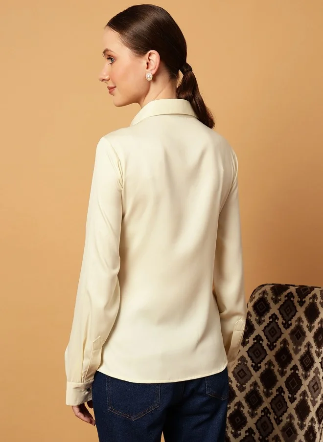 MINT STREET Cream Casual Shirt for Women