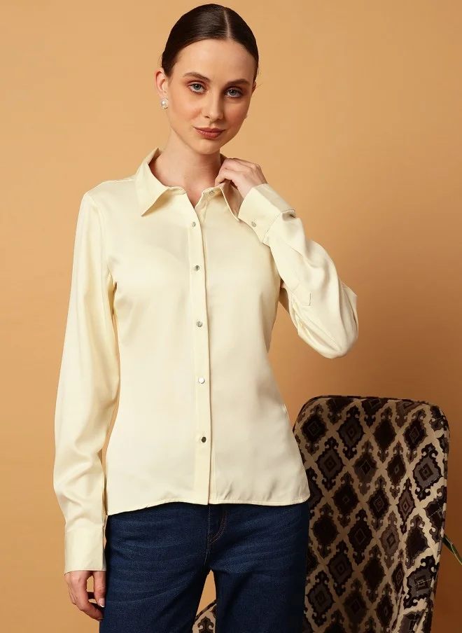 MINT STREET Cream Casual Shirt for Women
