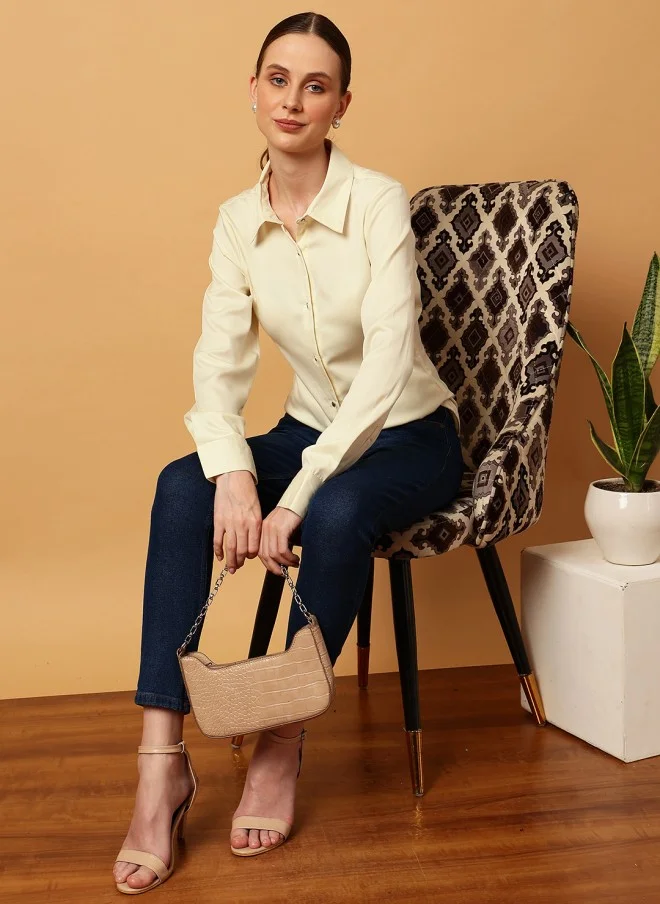 MINT STREET Cream Casual Shirt for Women
