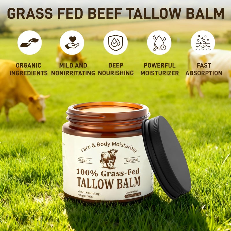 Veakoo Beef Tallow for Skin & Face, Organic Grass Fed Beef Tallow Balm, Unscented Natural Tallow Face Moisturizer, Body Butter, Moisturizing Cream for Women Men, Nourish Soothe Dry Skin - Image 4