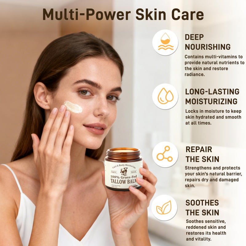 Veakoo Beef Tallow for Skin & Face, Organic Grass Fed Beef Tallow Balm, Unscented Natural Tallow Face Moisturizer, Body Butter, Moisturizing Cream for Women Men, Nourish Soothe Dry Skin - Image 3