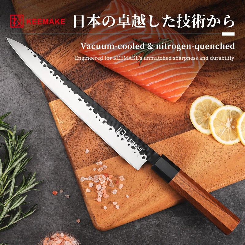 KEEMAKE KEEMMAKE Sushi Knife - 10 inch Yanagiba with 440C Stainless Steel Blade, Japanese Sashimi Knife with G10 Bolster and Octagonal Rosewood Handle, Gift Box Included - Image 3