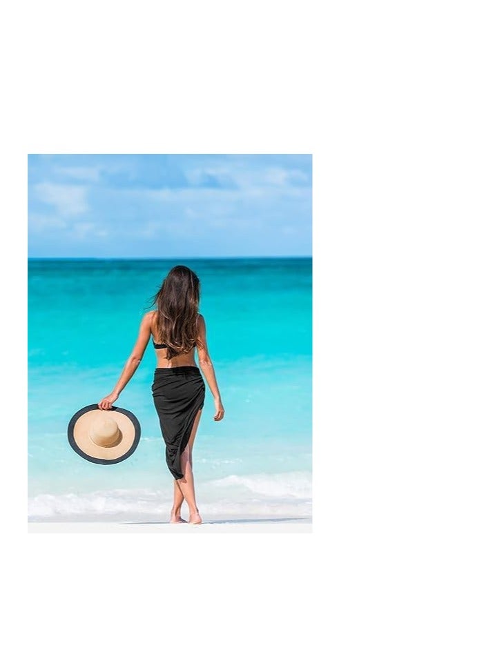 Sylqvxh 2 Pack Women Sarong Swimsuit Coverups Chiffon Long Beach Sarong Wraps Bathing Suit Cover Up, Black and White - Image 2