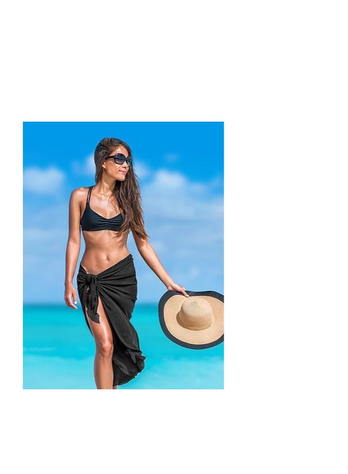 Sylqvxh 2 Pack Women Sarong Swimsuit Coverups Chiffon Long Beach Sarong Wraps Bathing Suit Cover Up, Black and White - Image 3