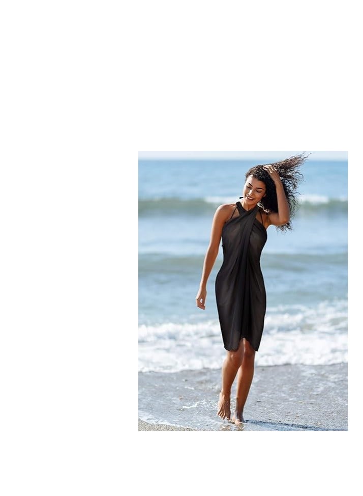 Sylqvxh 2 Pack Women Sarong Swimsuit Coverups Chiffon Long Beach Sarong Wraps Bathing Suit Cover Up, Black and White - Image 4