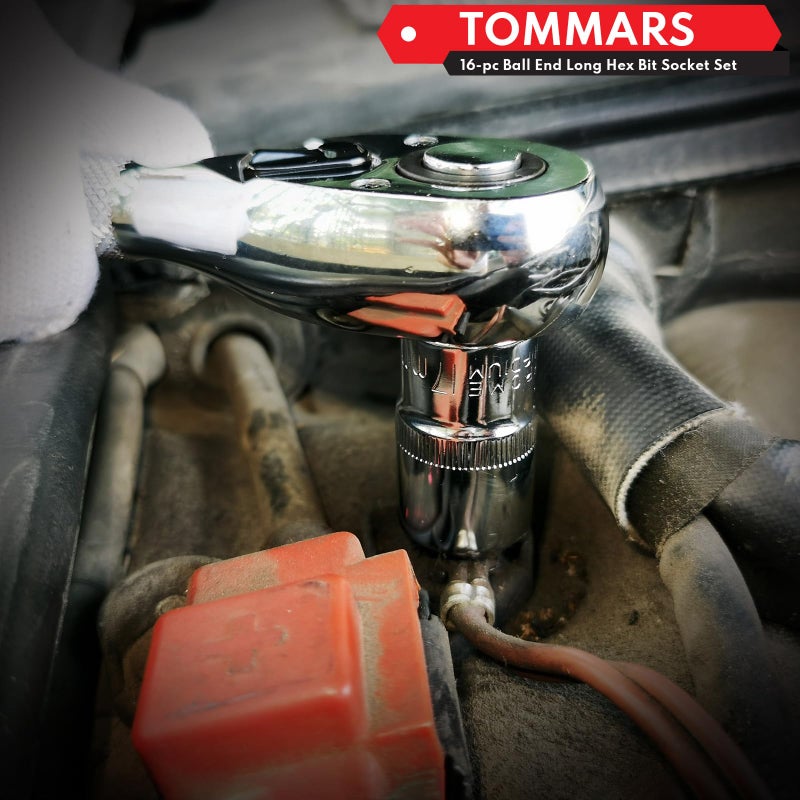 Tommars 16-Pc 3/8 Inch Drive Ball End Long Hex Bit Socket Set  Extra Long Allen Socket Set  Cr-V And S2 Steel  Sae & Metric 1/8-3/8 In.  3-10 Mm. - Image 3