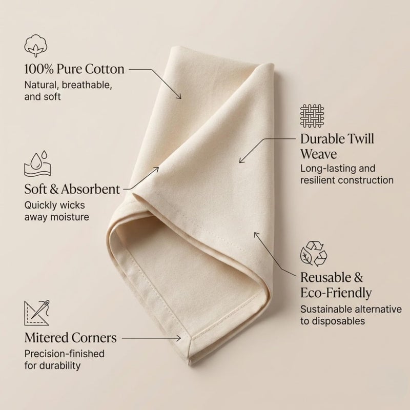 ACCENTHOME Accent Home 100% Cotton Napkins, Delicate Cloth Napkins for Dinners, Parties and Weddingsï¼Œ18 x 18 Inch Set of 12 - Natural - Image 5