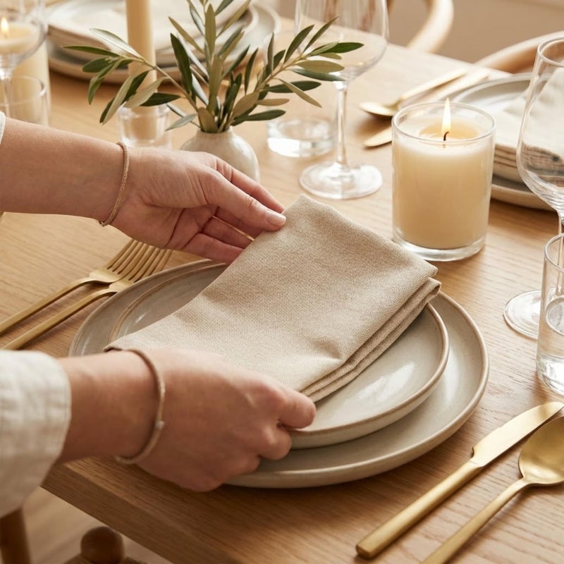 ACCENTHOME Accent Home 100% Cotton Napkins, Delicate Cloth Napkins for Dinners, Parties and Weddingsï¼Œ18 x 18 Inch Set of 12 - Natural - Image 2