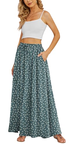 Yincro Women's Flowy Maxi Skirt Summer Pleated High Waisted Casual Long Skirts with Pockets (Tulips Gray Green, L) - Image 5
