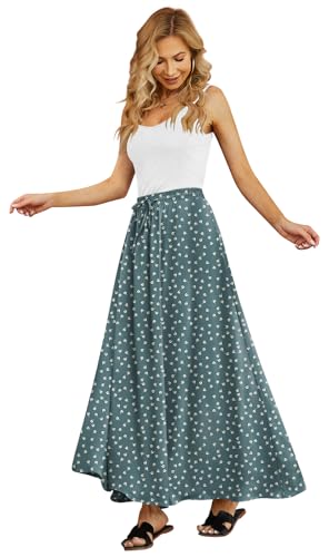 Yincro Women's Flowy Maxi Skirt Summer Pleated High Waisted Casual Long Skirts with Pockets (Tulips Gray Green, L) - Image 2