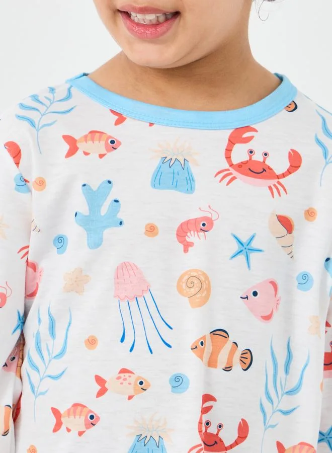 Styli Sea Life Print T-Shirt and Pyjama Set