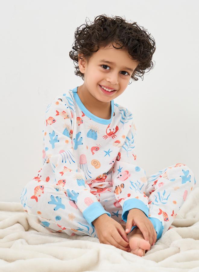 ستايلي طقم بيجامة وتيشيرت بطبعة حياة البحر - Image 1