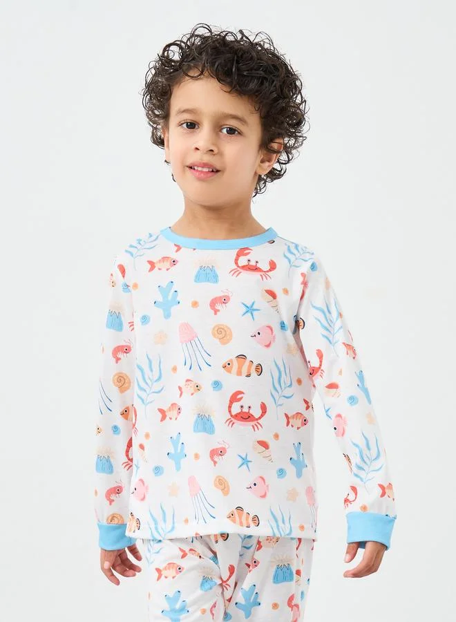 Styli Sea Life Print T-Shirt and Pyjama Set