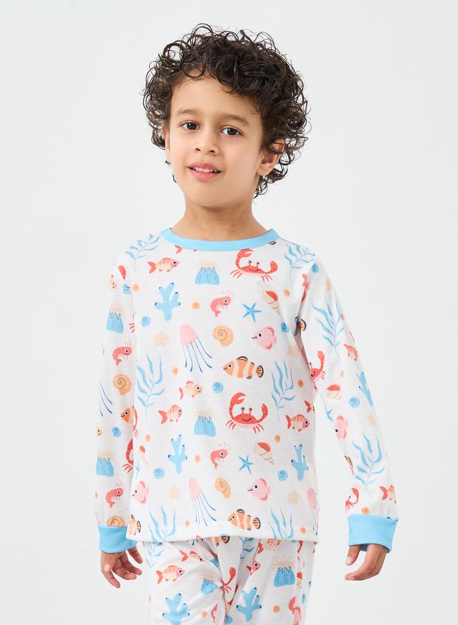 ستايلي طقم بيجامة وتيشيرت بطبعة حياة البحر - Image 3