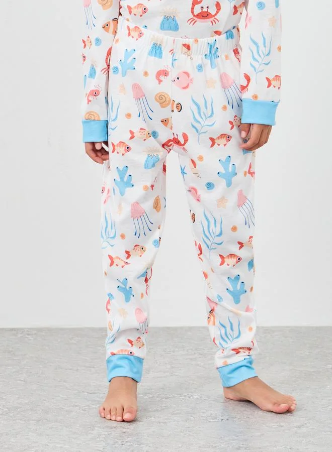 Styli Sea Life Print T-Shirt and Pyjama Set